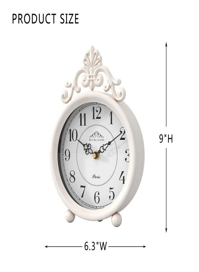 ChimeTide Vintage White Table Clock, Desk and Shelf Mantel Clock, French Rustic Antique Style Decor Clocks, for Farmhouse, Bedroom, Living Room, Bedside, Gift (9" H x 6.3" W) - Image 2